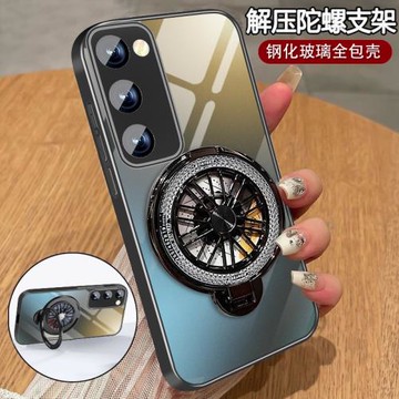 適用三星s21手機殼s21ultra新款S21+解壓陀螺支架s21fe鋼化玻璃Galaxy保護套男女全包防摔簡約高級感潮硬外殼