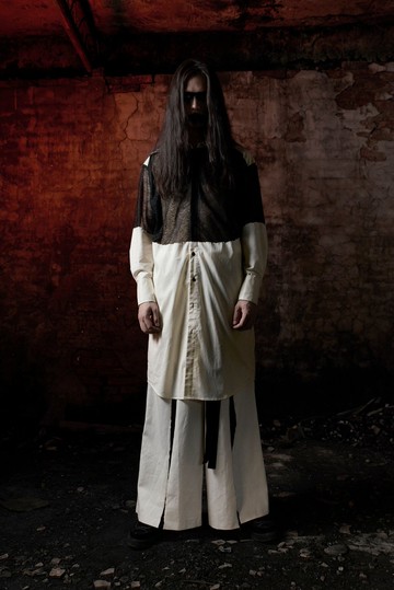 燒邊黑紗透膚長版襯衫(181T06)