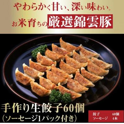 ふるさと納税 上毛町 お米育ちの錦雲豚　手作り生餃子60個(ソーセージ1パック付き)