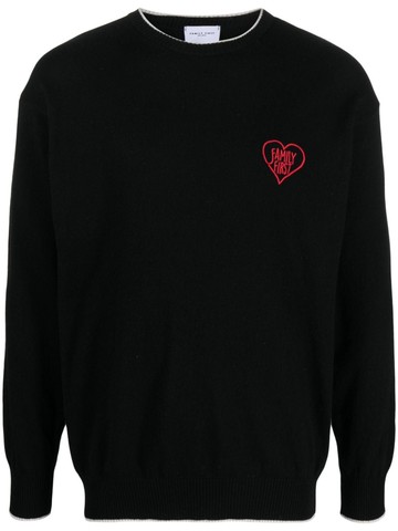 Family First - embroidered-logo crew-neck jumper - men - Merino/Cashmere/Viscose/Polyamide - M - Black