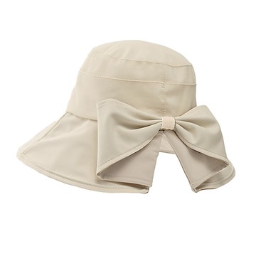 QIDINA 時尚蝴蝶結小臉遮陽漁夫帽 J  均碼  純米色