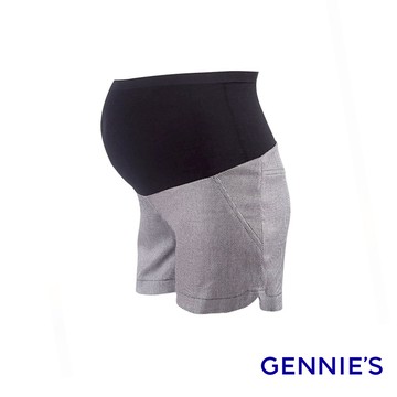Gennies奇妮 經典色格紋孕婦短褲(黑白格C4A51)