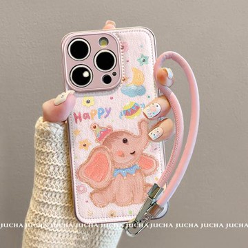 適用蘋果16手機殼全包鏡頭防摔15pro高級感新款秋冬14pormax的帶掛繩女iPhone13保護套12軟硅膠可愛開心小象