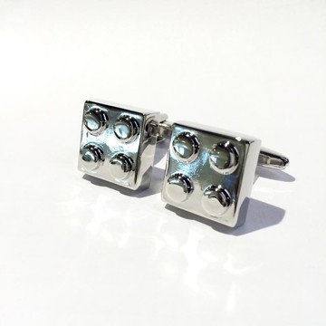 樂高 正方 銀色 袖扣 (LEGO Cufflink)