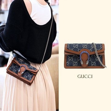 GUCCI 古馳  Dionysus 經典虎頭釦飾肩斜背鍊包/酒神包(咖邊)
