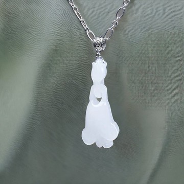 冰種白翡翡翠花苞吊飾 925純銀 | 天然緬甸玉翡翠A貨 | 送禮