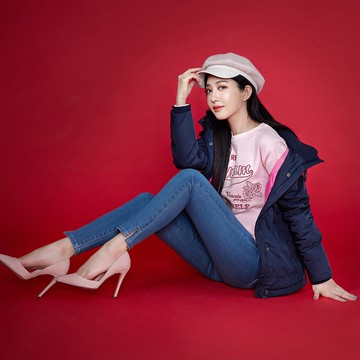 VICTORIA蕾絲貼布繡薄細絨女T-粉-V25258-10