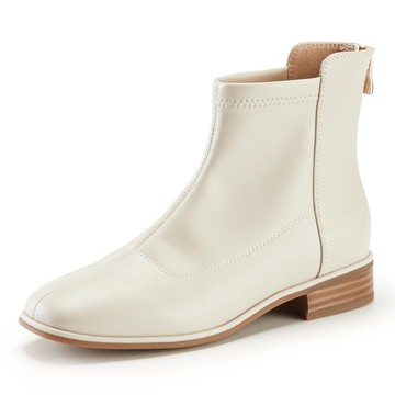 TAS 柔軟皮質百搭顯瘦低跟短靴 白色 #44821