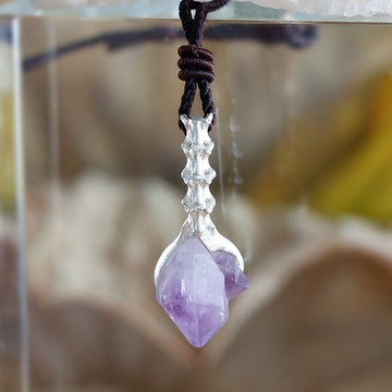原創純銀手作 紫水晶原石骨節 吊墜