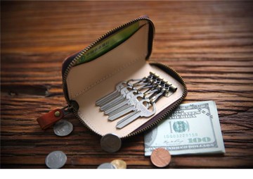 手工復古植鞣皮鑰匙包男大容量多功能收納包男士家用鎖匙包女 99購物節