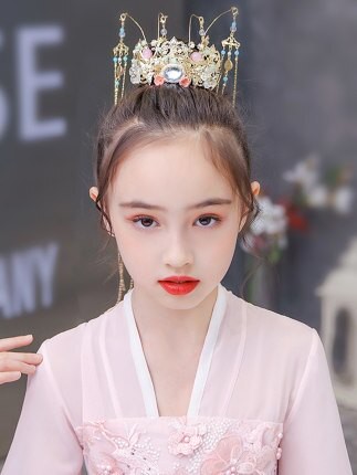 兒童漢服頭飾古風公主流蘇髮冠女童古裝超仙步搖鳳冠髮飾頭冠皇冠【MJ11881】