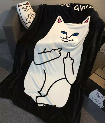 歐美潮牌RIPNDIP中指貓賤貓蓋毯法蘭絨法萊珊瑚空調毯床單毛毯子