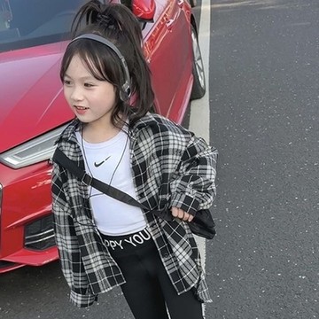 黑白格子長袖襯衫 格子襯衫 襯衫 薄外套 開衫 罩衫 中性款 女童 男童 兒童 童裝 橘魔法 現貨【BB7017】