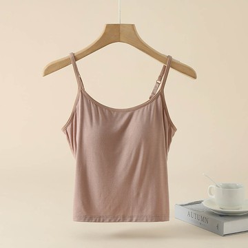 莫代爾柔軟涼感Bra T細肩帶背心-卡其色