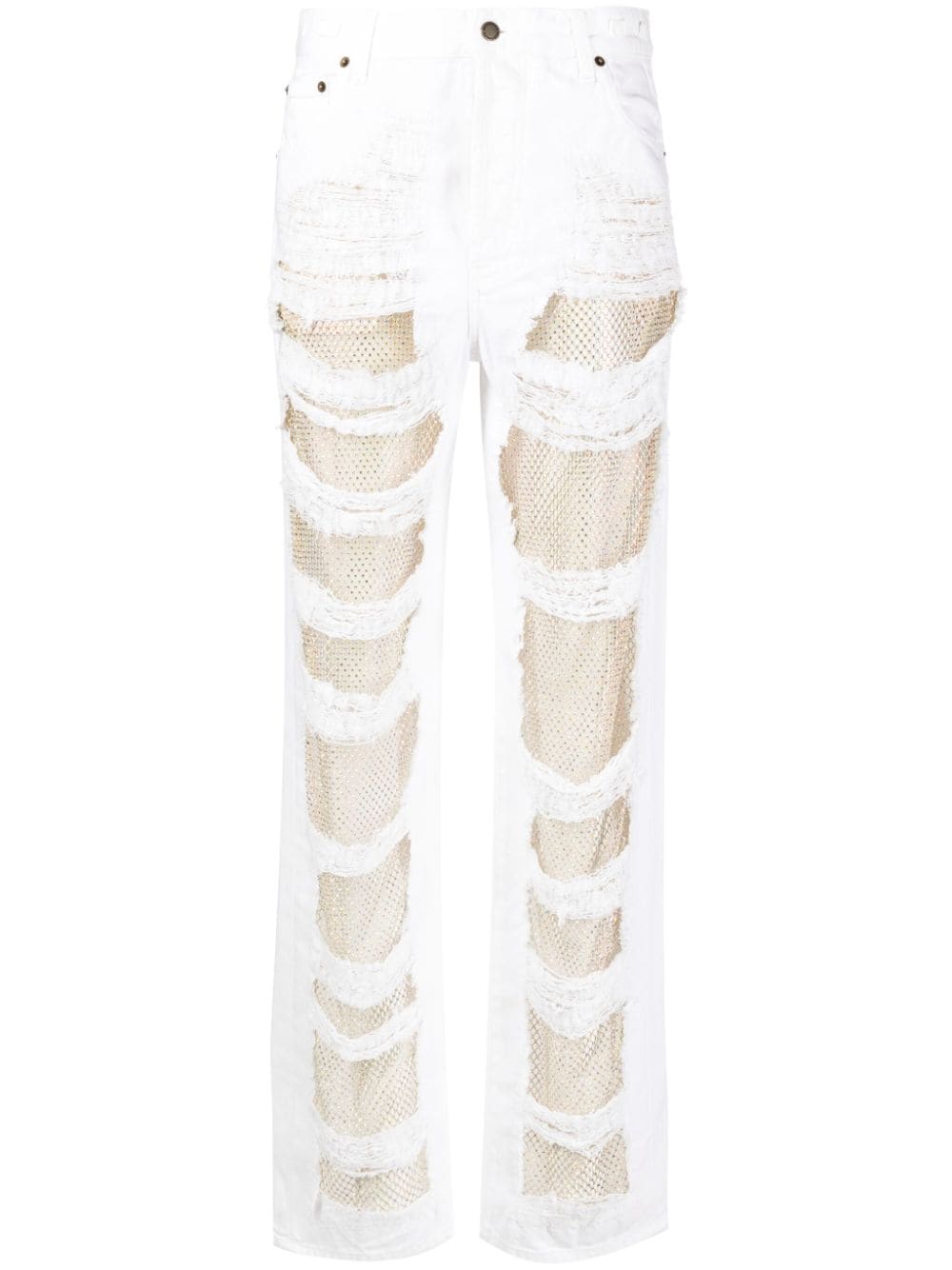 DARKPARK - ripped design cotton jeans - women - glass/Cotton/Polyester/Elastane/Cotton - 26 - White