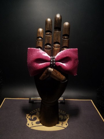 玫紅絲絨領結領飾鑲鑽復古蝴蝶結