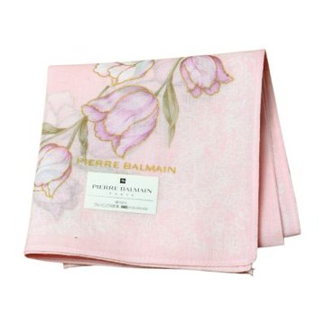 PIERRE BALMAIN 鬱金香花藤圖騰字母LOGO帕巾(粉紅系/47CM)