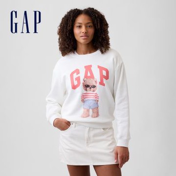 【GAP】寬鬆Gap Logo 運動衫-粉白小熊(886092)