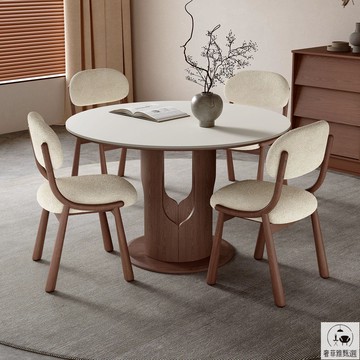 新北公司/保售後 實木餐桌圓桌家用設計師款現代簡約小戶型客廳復古風純白巖板餐桌 SFY/155 保售後 快速出貨