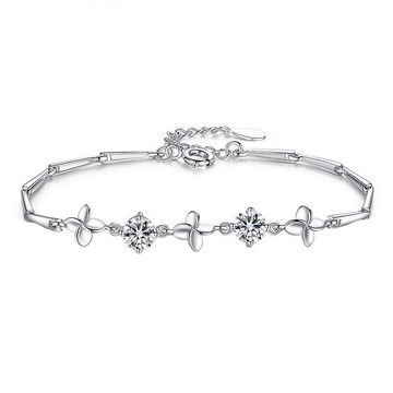 925純銀手鍊鋯石手鏈-四葉幸運草氣質亮面女飾品2款73zv6【獨家進口】【米蘭精品】