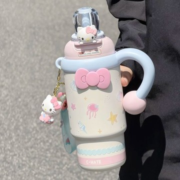 【免運🚀】水壺 保溫杯 冰霸杯 隨行杯 手提冰霸杯 蝴蝶結 卡通 保冷杯 隨手杯 大容量 戶外 運動 上班 上學 手提杯