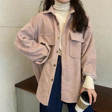 外套 女裝 休閒外套 時尚外套 保暖外套  女百搭寬鬆秋冬厚款燈芯絨襯衫外穿襯衣外套女小眾上衣春秋長袖