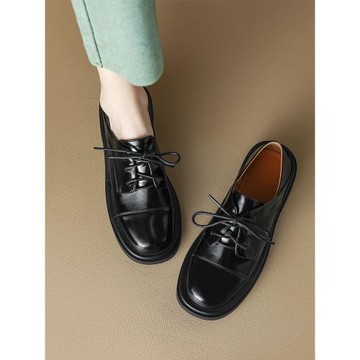 鹿與森林英倫風系帶小皮鞋女2023春季新款樂福鞋黑色厚底粗跟單鞋