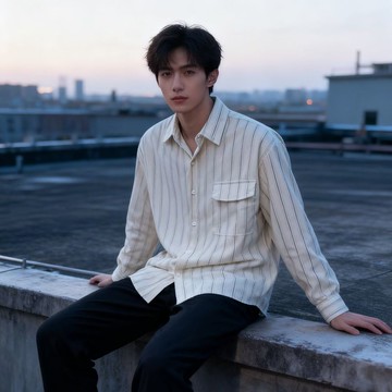 日系復古小清新細條紋襯衫 男女生學院風美式休閒寬鬆長袖襯衫情侶