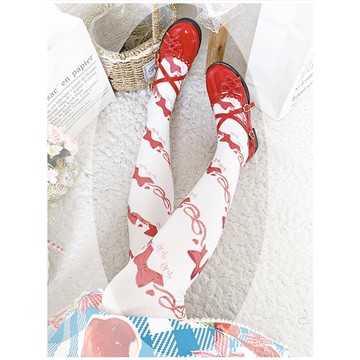 戀愛回旋Lolita襪子女夏秋中筒襪天鵝絨印花過膝襪洛麗塔日系襪子