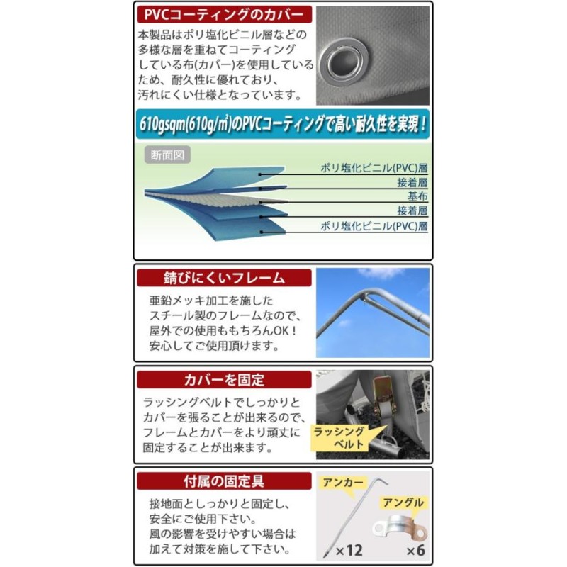 サイクルガレージ 3台用 約幅1830×奥行1830×高さ1830mm 灰 テント 倉庫 物置き 屋外収納 ガレージ パイプ倉庫 ガレージテント  サイクルテント | LINEブランドカタログ