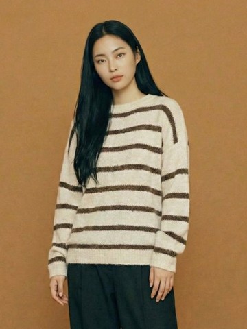 簡約條紋寬版毛織上衣