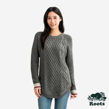 Roots女裝- CABIN CABLE 圓領上衣 -灰色