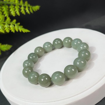 畢業級 和田玉且末藍手串 14mm 單圈圓珠玉石手鏈 附證書 女款