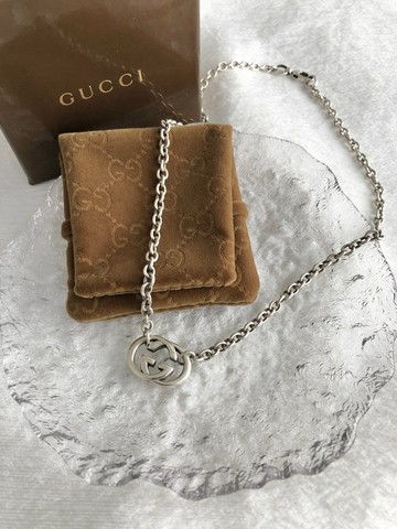【VintageShop solo 日本直送中古包專賣店】GUCCI 古馳 項鍊 銀色 Interlocking G 925 vintage 古董 老品 tczbmc