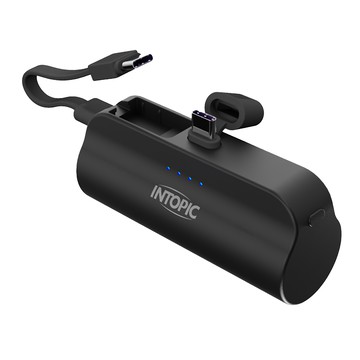 INTOPIC 廣鼎 迷你口袋式行動電源 Type-C 內建Type-C線 雙向輸入/輸出 10.5W雙向快充  PW-507C  黑色