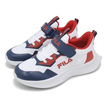 Fila 慢跑鞋 J438Z 大童 中童 白 紅 魔鬼氈 緩衝 拼接 小朋友 運動鞋 斐樂 3J438Z132