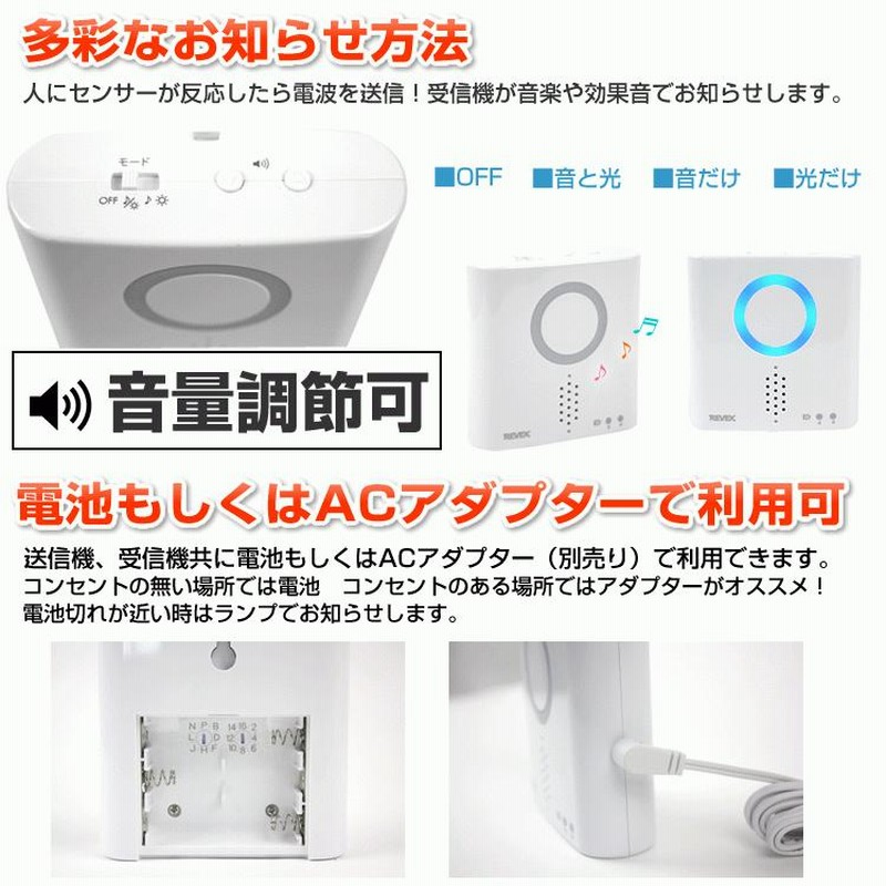 ワイヤレスチャイム 人感センサーチャイムセット アダプター ワイヤレスチャイム 人感センサーチャイムセット アダプター
