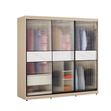 文創集 維爾泰7.5尺玻璃岩板鋁框衣櫃(吊衣桿x5＋單抽屜)-225x60x196cm免組