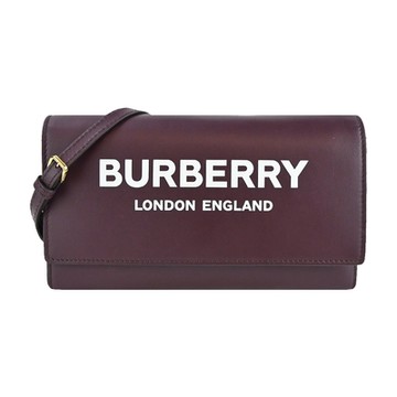 BURBERRY 巴寶莉  經典LOGO皮革WOC手拿/斜背包(酒紅)