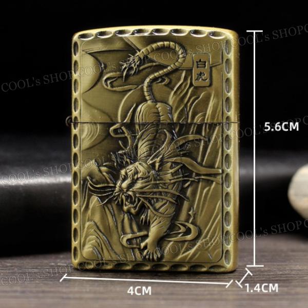 四神 リューター加工 デザイン オイルライター ZIPPO 同型 Jantai 霊獣 聖獣 和柄 和彫り 白虎 青龍 朱雀 玄武 ゴールド 送料無料