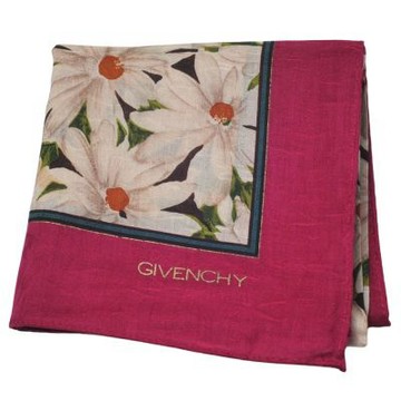 GIVENCHY 紀梵希豔紫紅邊雛菊花卉字母LOGO帕領巾(49CM)