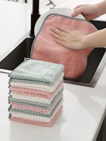 菠蘿格包邊珊瑚絨抹布不易沾油廚房洗碗巾強吸水家務清潔可掛式