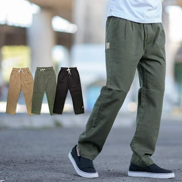 【NB1839J】素面斜紋布打摺設計寬鬆版直筒褲休閒褲長褲(TJ-KZ2328)