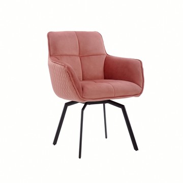 E-home Chris克里斯絨布扶手旋轉休閒餐椅-四色可選粉紅