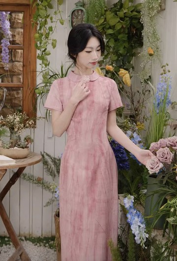 桃黛2.0 扎染改良旗袍連身裙 長裙 手工製