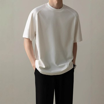 2025夏季男士液氨雲感絲光棉短袖T恤潮流插肩休閒涼感體恤上衣潮流男士