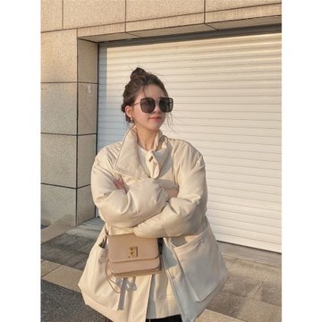 苗象◇軟皮~大口袋90白鴨絨 露思同款外套小個子短款派克羽絨服女