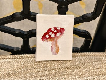 蘑菇/迷你掛畫/無框畫/壓克力水彩畫/療癒畫/裝飾畫