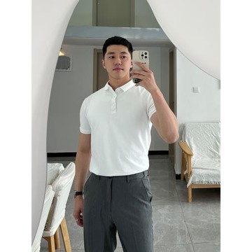 烏素mirror 純色夏季新款透氣輕熟簡約百搭修身基礎款短袖POLO男