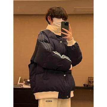 三條杠撞色棉衣男女同款冬季棉襖加厚保暖立領防風羽絨棉服外套潮